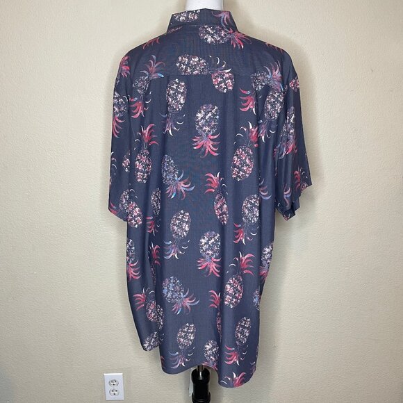 Caribbean Pineapple Shirt Men's 2XT Tall Modal Blend Tropical Hawaiian Navy - Picture 6 of 13